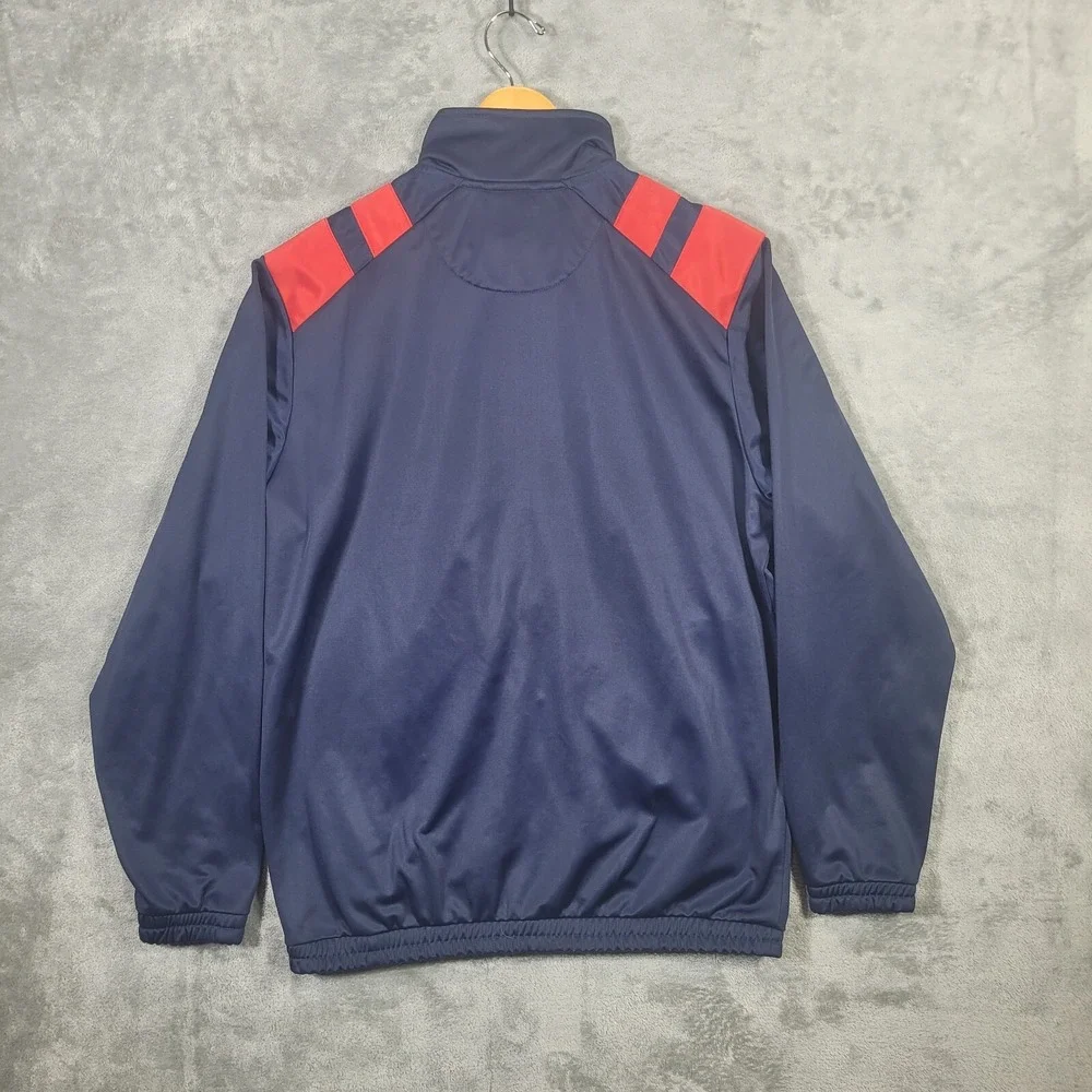 New England Patriots NFL Track Jacket Warm Up Apparel Mens Large Zip Up Blue Red